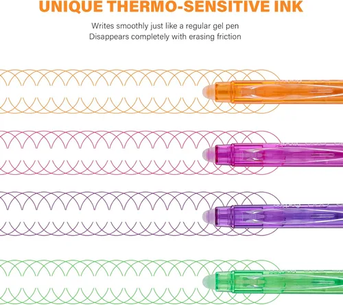 Vista 9 de ParKoo Bolígrafos de gel retráctiles borrables, punta fina de 0.028 in, tintas de colores surtidos para escritura de dibujos, paquete de 10