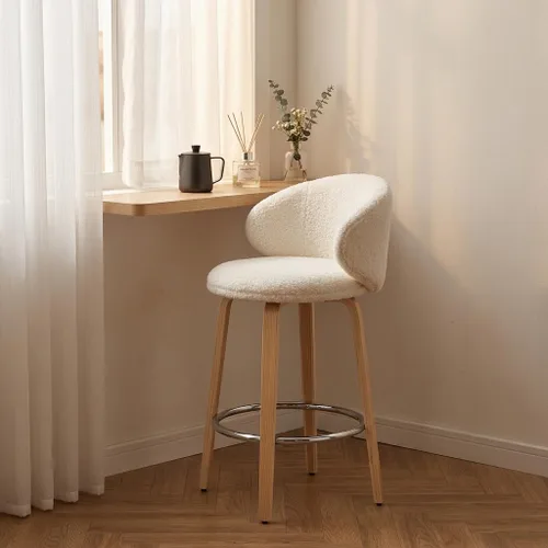 Vista 5 de LukeAlon Taburete de Bar Moderno de Sherpa Individual, Taburetes de Altura de Asiento Bajo de 26 Pulgadas Tapizados con Altura de Encimera sin