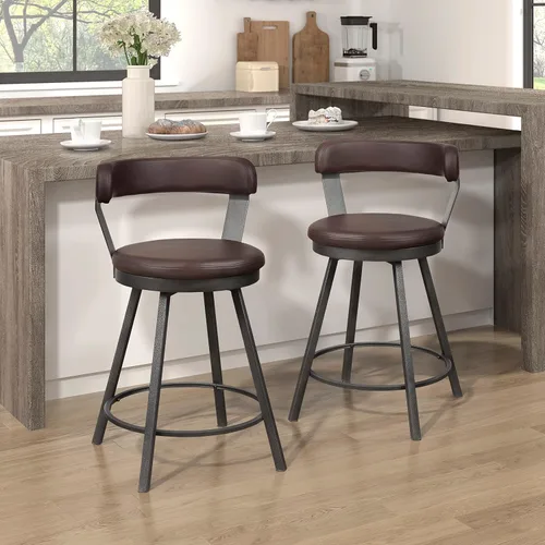 Vista 16 de Lexicon Ruthie - Juego de 2 taburetes giratorios para encimera de cocina con respaldo, 25.5 pulgadas de altura de asiento de 25.5 pulgadas, sillas