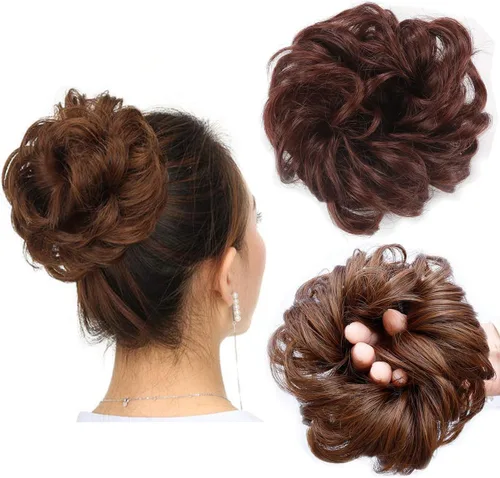 Vista 8 de Cabello sintético despeinado, grueso, extensiones para coleta, cabello recogido
