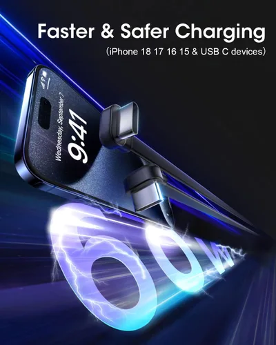 Vista 3 de Short USB C Cable 4 inch, Right Angle C TO C Cord 2 Pack，Flat Dual 60W PD