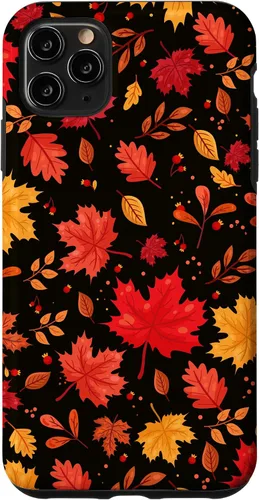 Vista 13 de iPhone 11 Pro Halloween Pattern Fall Leaves Pattern - Funda de la temporada de otoño