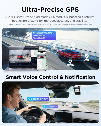 Vista 6 de VIOFO A229 Plus Dash Cam frontal y trasera, 2K Dual STARVIS 2 Sensores