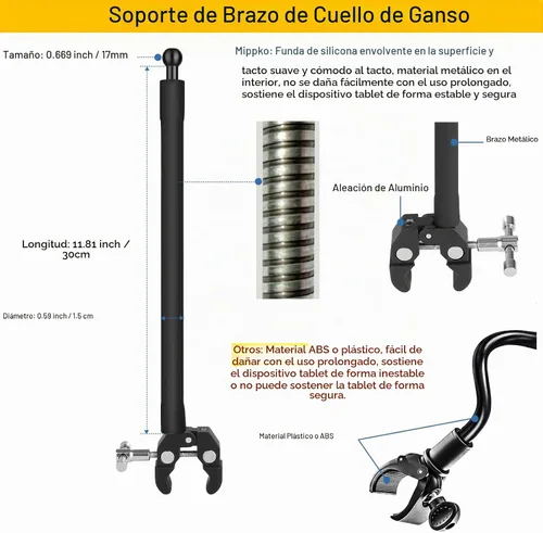 Vista 2 de Mippko Soporte para tableta para cinta de correr/elíptica/bicicleta giratoria/pelotón/ciclo interior, brazo de cuello de cisne, soporte
