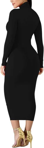 Vista 3 de BORIFLORS - Vestido largo de manga larga para mujer de cuello alto para fiesta