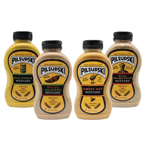 Vista 5 de Pilsudski's Brand Mustard - Botella exprimible de 12 onzas, condimentos perfectos para cualquier plato (12 onzas líquidas (paquete de 4), Mustard