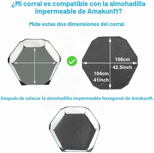 Vista 3 de Amakunft - Tapete hexagonal impermeable lavable para corralito de juegos para animales pequeños (42.5 x 41 pulgadas), forro de ropa de cama