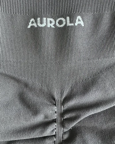 Vista 6 de AUROLA Pantalones cortos de entrenamiento para mujer, control de abdomen, a prueba de sentadillas, acanalados, gruesos, sin costuras, pantalones