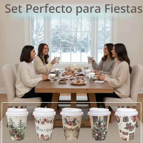 Vista 6 de Gerrii - Juego de 100 vasos de papel de Navidad de 12 onzas con tapas, acogedor invierno
