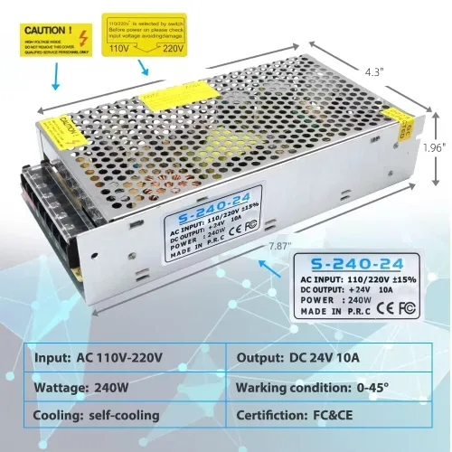 Vista 2 de Fuente de alimentación conmutada de 24V 10A, regulador de voltaje AC/DC, CA 110V/220V a DC 24V 10A 240W convertidor de adaptador de corriente
