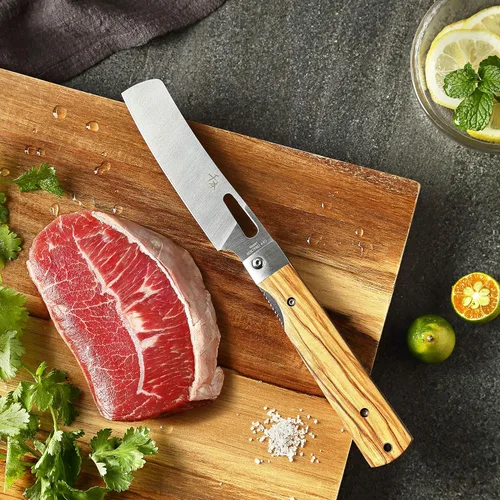 Vista 4 de SENBON Cuchillo de chef plegable de bolsillo ultra afilado de acero inoxidable 440A, cuchillo de utilidad para pelar, cuchillo de fruta, mango