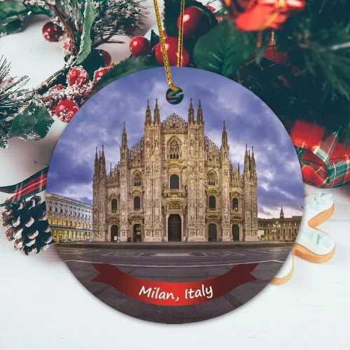 Vista 5 de Recuerdo de Navidad, la famosa catedral de Milán, Italia, paisaje, adornos de Navidad, adornos de cerámica, adornos decorativos colgantes, adorno