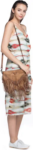 Vista 8 de ZLYC Bolso cruzado de cuero con flecos y borlas bohemias, hecho a mano para mujer