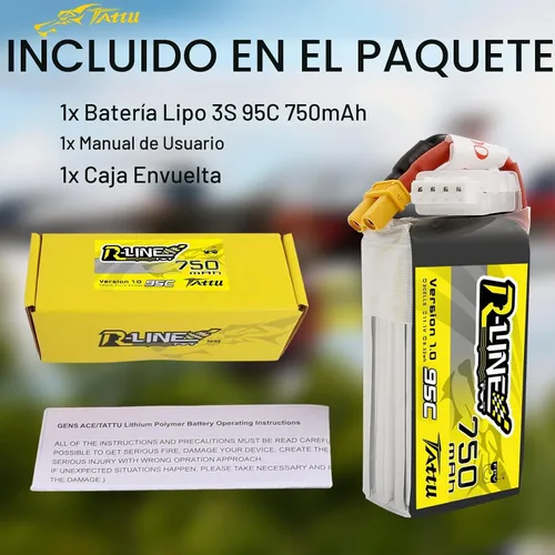 Vista 6 de TATTU R-Line 3S Lipo Batería 750mAh 11.1V 95C con enchufe XT30 para FPV Racing Quadcopter de tamaño 100 a 180