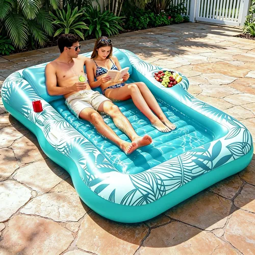 Vista 13 de Flotador inflable de 78 x 50 pulgadas para piscina con aspersor, flotadores de piscina extra grandes para adultos con almohada 6 en 1, flotador