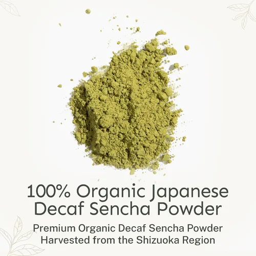 Vista 3 de Yu Tea Decaf Organic Sencha Green Tea Powder, 100 porciones, rico en antioxidantes, EGCG y L-teanina, hoja japonesa pura de la primera cosecha, sin