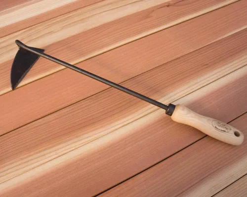 Vista 3 de Dewit Azada de mano holandesa - Mano derecha Azada de jardín de acero de boro forjado a mano de 18 ″ de longitud total con mango de madera