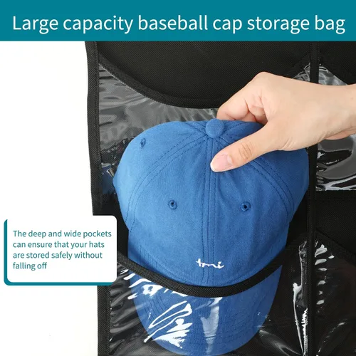 Vista 3 de Fixwal Organizador de sombreros para gorras de béisbol, 27 bolsillos sobre la puerta, estante para almacenamiento de pared de armario, colgador