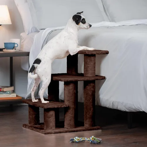Vista 6 de Furhaven Steady Paws - Escaleras para mascotas de varios pasos para camas altas y sofás, color marrón, 3 escalones