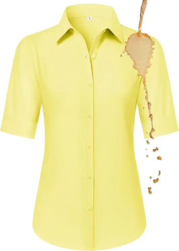 Vista 18 de Camisas con botones para mujer, ajustadas, de manga corta, con cuello, sin arrugas
