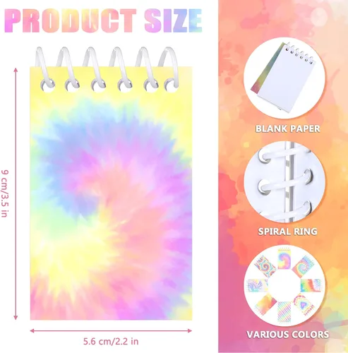 Vista 3 de 24 piezas de mini blocs de notas con estilo teñido anudado multicolor, cuadernos de bolsillo para niños, cuadernos en espiral mini, divertidos