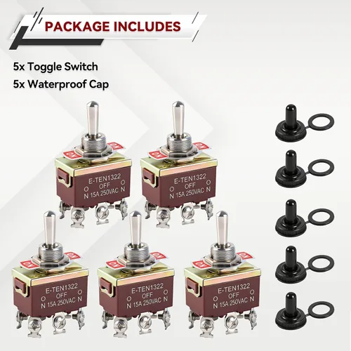 Vista 7 de 5Pack 6 Pin Waterproof Toggle Switch 3 Position ON-Off-ON 30A 12VDC/15A 250VAC Marine DPDT Toggle Switch with Weatherproof Boot Cap Cover for Car