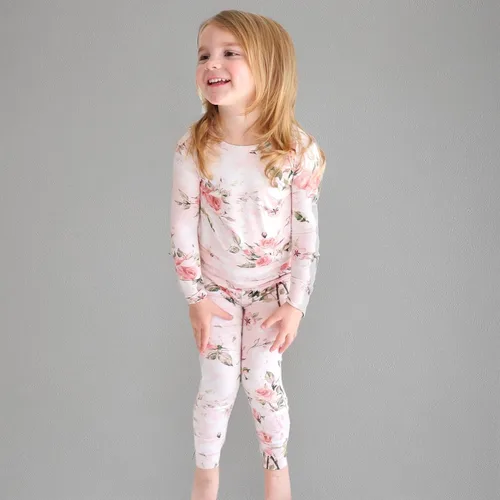 Vista 18 de Posh Peanut Pijamas para niñas, suaves, de viscosa de bambú para niños, pijamas a juego de manga larga para niñas