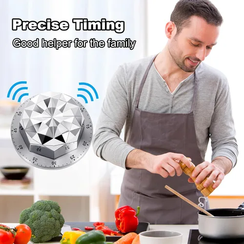 Vista 8 de Temporizador mecánico de cocina, temporizador de acero inoxidable, temporizador de cocina magnético con temporizadores de alarma para cocinar