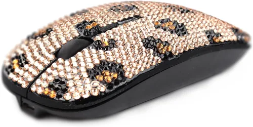 Vista 3 de SA@ Bling Crystal Rhinestone Ratón inalámbrico para computadora con receptor USB para niñas, mouse de leopardo deslumbrante para laptop, PC, laptop