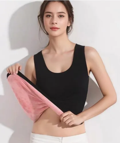 Vista 2 de Flenwgo Ropa interior de algodón con forro polar térmico para mujer, camiseta sin mangas, chaleco de capa base cálida