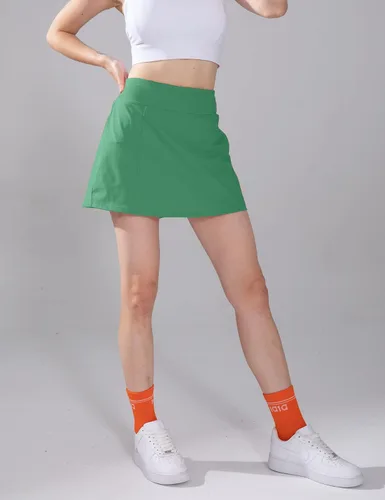 Vista 2 de 1a1a Falda de tenis de golf para mujer, pantalón corto de cintura alta, atlético, falda deportiva con bolsillos cortos