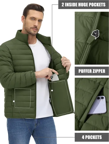 Vista 5 de MAGNIVIT - Chaqueta de plumón para hombre, ligera, abrigada, impermeable, cortavientos, acolchada, con relleno, plegable