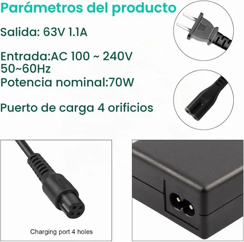 Vista 3 de Fancy Buying Cargador de scooter de 4 clavijas 63V 1.1A para Segway Ninebot S/S-MAX/Mini lite/Mini PRO, compatible con Ninebot de Segway Go Kart