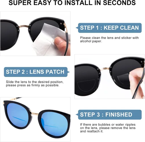 Vista 6 de OKH Paquete de 3 lentes de lectura adhesivos, lentes bifocales de aumento adhesivo para lentes de sol, gafas de seguridad, no necesita agua