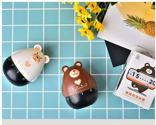 Vista 7 de Encantador oso de dibujos animados temporizadores mecánicos 60 Minutos Maquinaria Cocina Gadget Temporizador de cocina Reloj de alarma fuerte Marrón