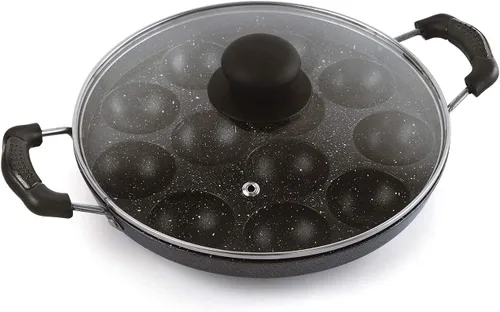 Vista 3 de Sahishnu Online & Marketing Appam Pan, Appam Patra, Appam Maker, 12 Pits Appam Maker con tapa de vidrio