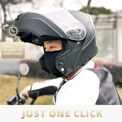 Vista 3 de Casco modular de motocicleta abatible de doble visera para hombre, aprobado por puntos 965