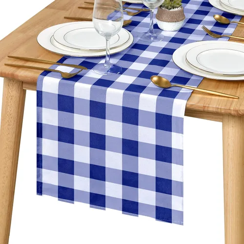 Vista 41 de Hiasan - Mantel cuadrado a cuadros, 30 x 30 pulgadas, tela impermeable y resistente a las arrugas para picnic, cena y fiesta, tela de poliéster