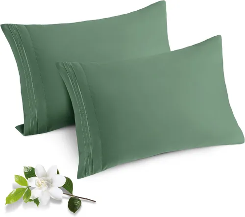Vista 21 de Horbaunal Paquete de 2 fundas de almohada de microfibra de tamaño estándar, color azul, con cierre de sobre, 1800 hilos, suaves y resistentes al