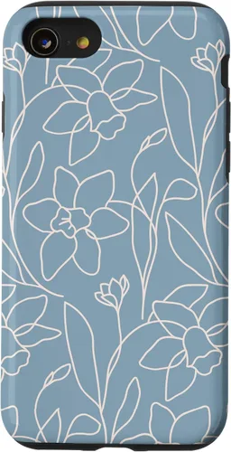 Vista 18 de Poppy Flower Line Art Modern Leaves Boho Light Blue Case for iPhone 17