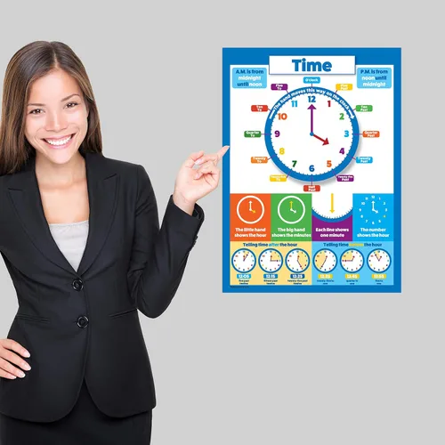 Vista 4 de Palace Learning Tabla de multiplicar y contar la hora - Carteles educativos para niños, juego de 2 pósteres, aprender a decir la hora
