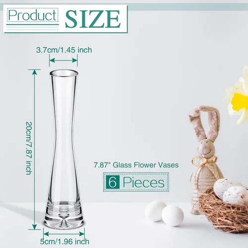 Vista 2 de Sliner 6 jarrones altos de cristal para centros de mesa, florero pequeño de flor simple, jarrones cilíndricos decorativos delgados para bodas