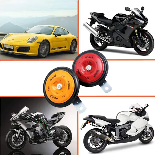 Vista 7 de Bocina eléctrica para automóvil, 118 DB, 12 V, súper fuerte, tono alto y tono bajo, kit de bocina doble de metal con soporte, bocina de aire Rojo