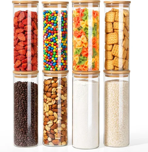 Vista 12 de Tarro de vidrio de 18 Oz/550 ML con tapa, recipientes de almacenamiento de vidrio versión engrosada transparente con tapa de bambú sellada