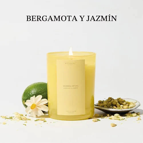 Vista 2 de Vela perfumada de bergamota y jazmín 11 onzas, 60 horas de combustión Cera de soja natural, mecha de algodón Velas perfumadas de soja