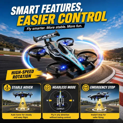 Vista 7 de DEERC HT35 Mini dron 2 en 1 para niños Auto de control remoto, giros de 360°, vuelo circular, despegue/aterrizaje con una tecla, modo sin cabeza