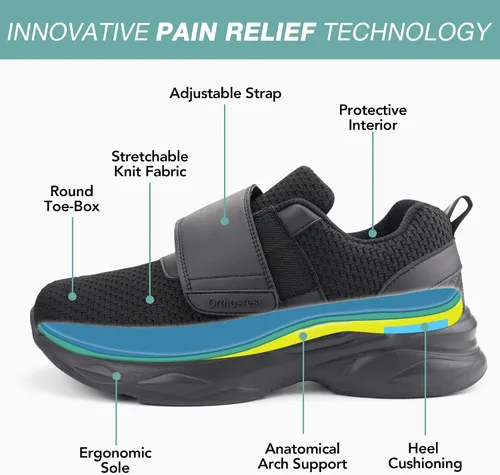 Vista 2 de Ortho+rest Zapatos ortopédicos para hombre con correa ajustable, transpirables para fascitis plantar, Negro