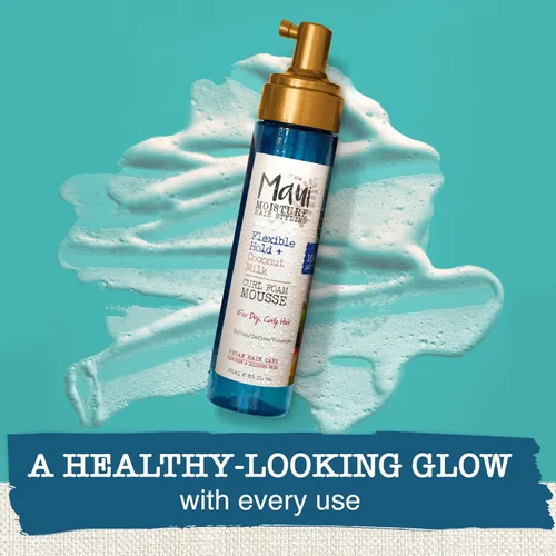 Vista 2 de Maui Moisture Mousse de espuma flexible para rizos de leche de coco, para peinado de cabello rizado, sin alcohol de secado, parabenos o silicona