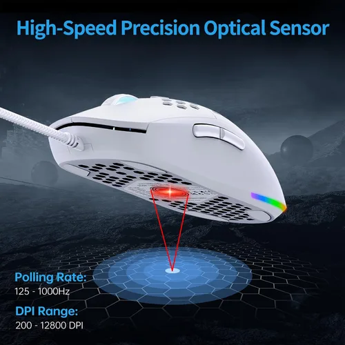 Vista 2 de TMKB Falcon M1SE - Mouse ultraligero para juegos de panal de abeja, sensor óptico de alta precisión de 12800 DPI, 6 botones programables, RGB