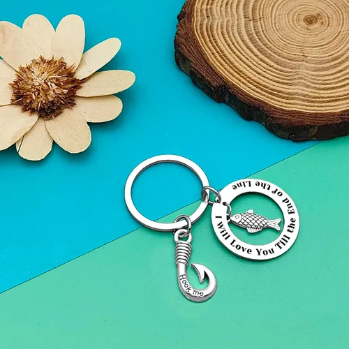 Vista 5 de Llavero de pescador para parejas, regalo para marido, novio, para aniversario, joyería divertida para parejas, regalos de San Valentín, regalos